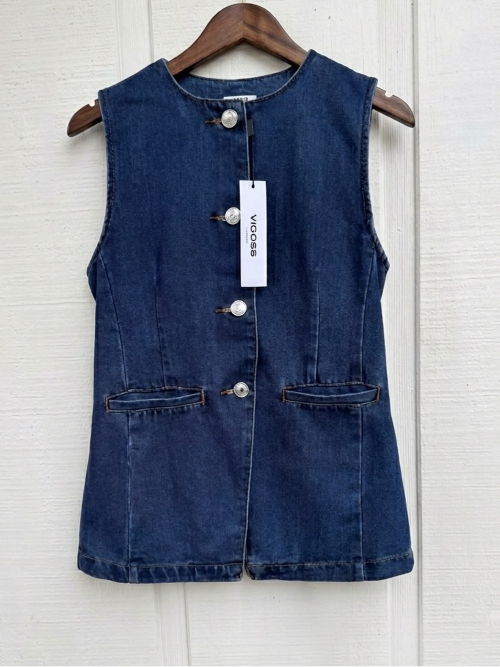 NWT Vigoss Dark Wash Blue Denim Vest Size Small Button Front